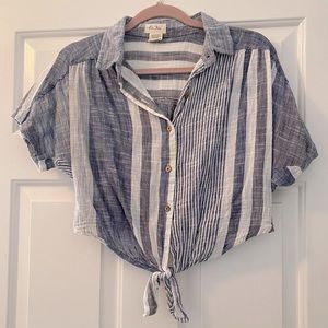 denim button-down crop top